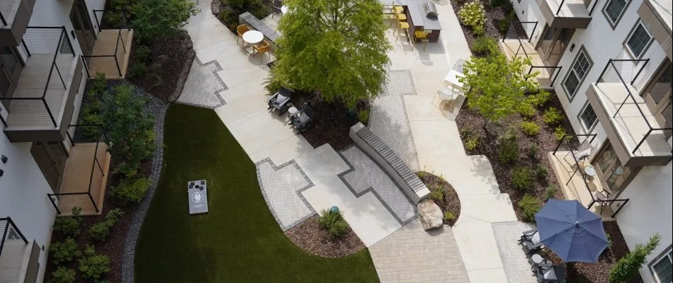Aerial view of apartment complex on a property in Mountain Brook, AL.