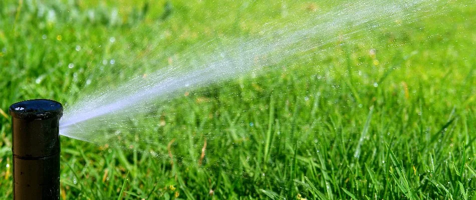 Black lawn sprinkler spraying water in Big Cove, AL.