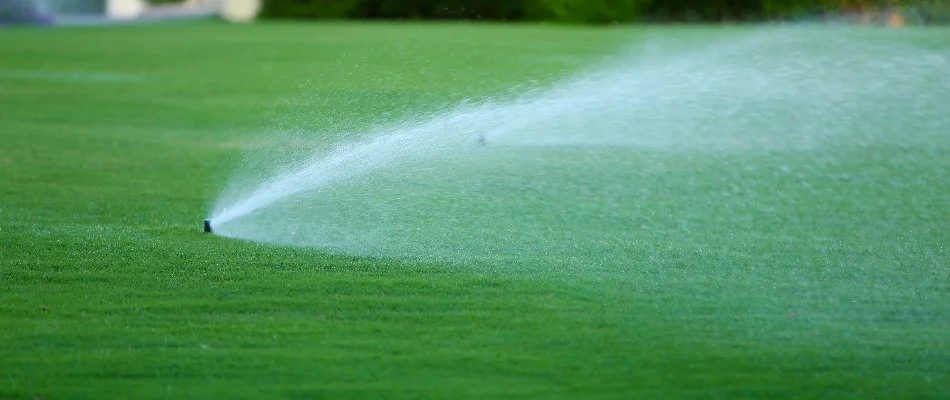 Lawn being watered by sprinkler heads in Mountain Brook, AL.
