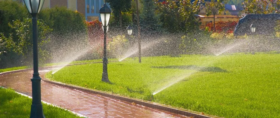 Irrigation system near a walkway in Huntsville, AL.